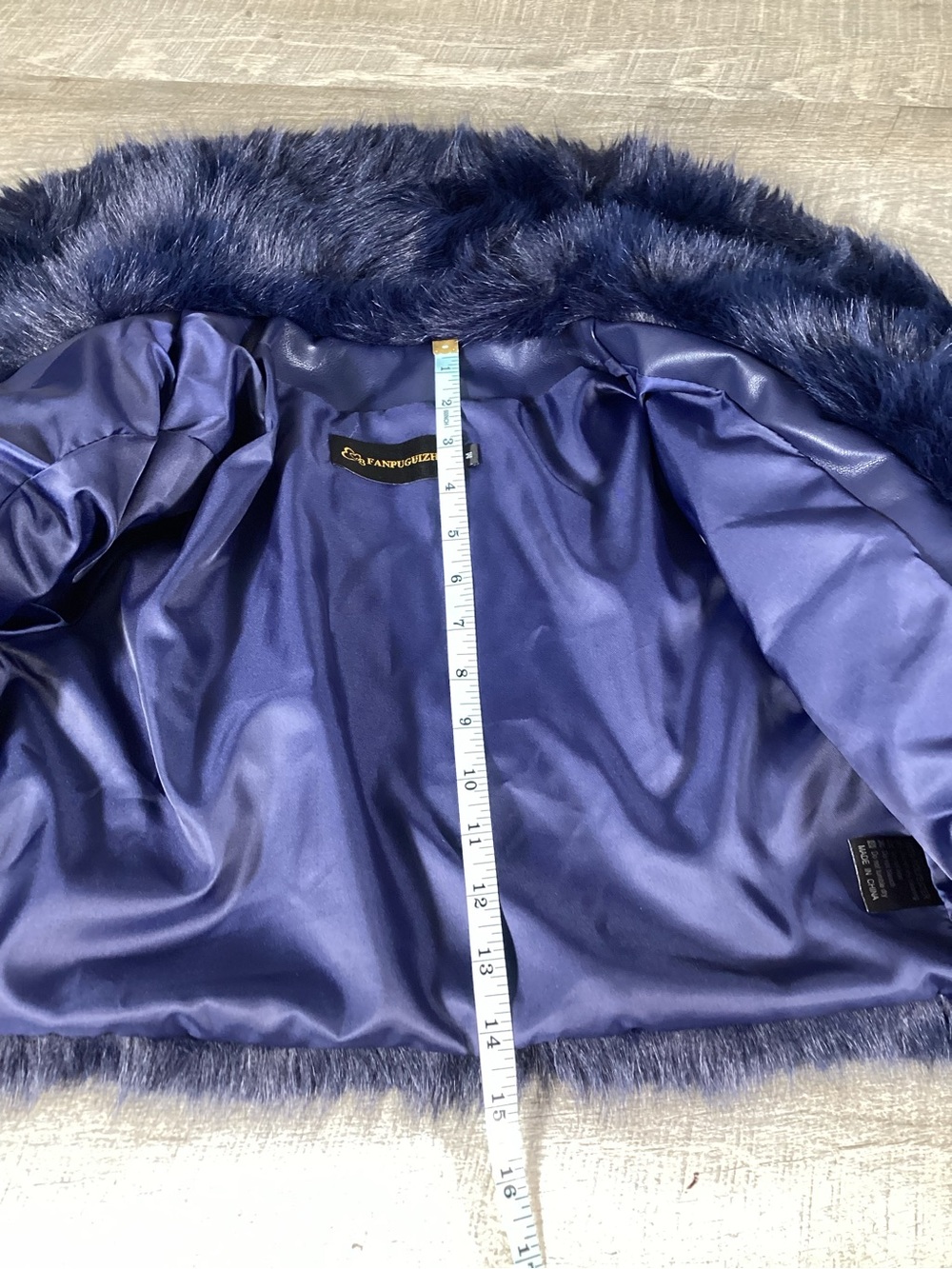 Fampuguizhen Women’s M  Faux Fur Cropped Jacket Navy Blue Bolero Shrug Coat NWT - Picture 8 of 10